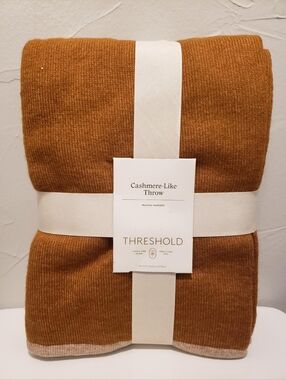 Threshold Two-Tone Knit Throw Blanket in Camel and Beige